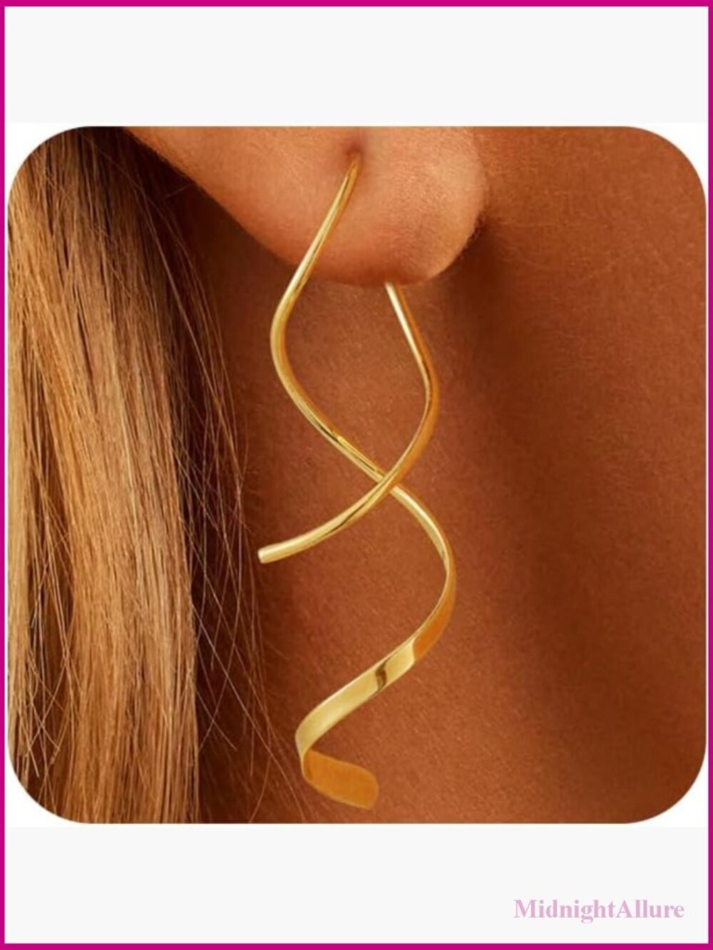 14K Gold Plated Spiral Dangle Earrings Hypoallergenic Lightweight Gift